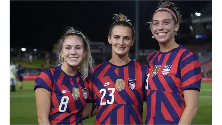Ashley Sanchez, Emily Fox and Morgan Weaver of the United States