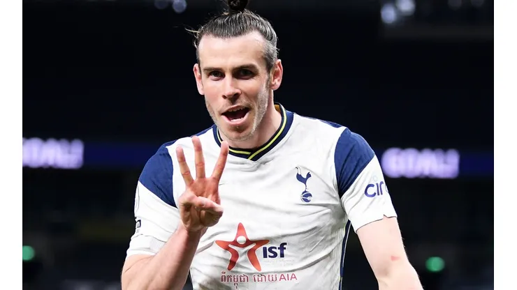 Gareth Bale of Tottenham celebrates after scoring in 2021