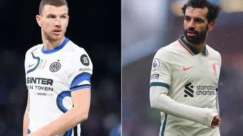 Edin Dzeko of FC Internazionale and Mohamed Salah of Liverpool