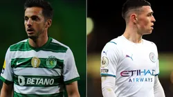 Pablo Sarabia of Sporting CP and Phil Foden of Manchester City