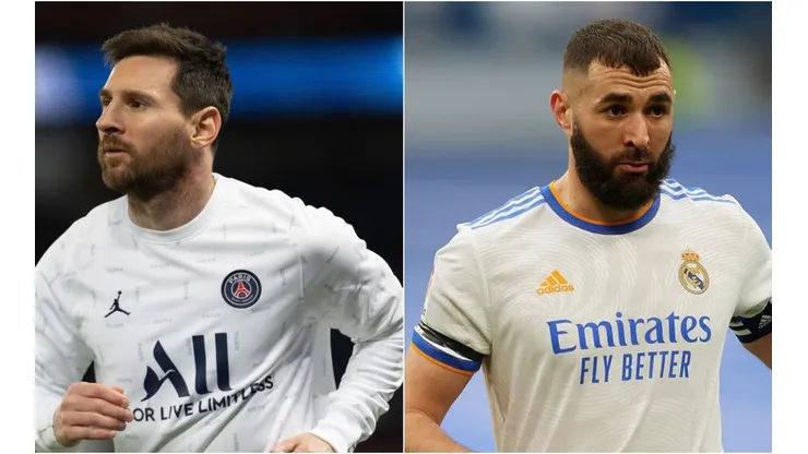 Lionel Messi of Paris Saint Germain and Karim Benzema of Real Madrid