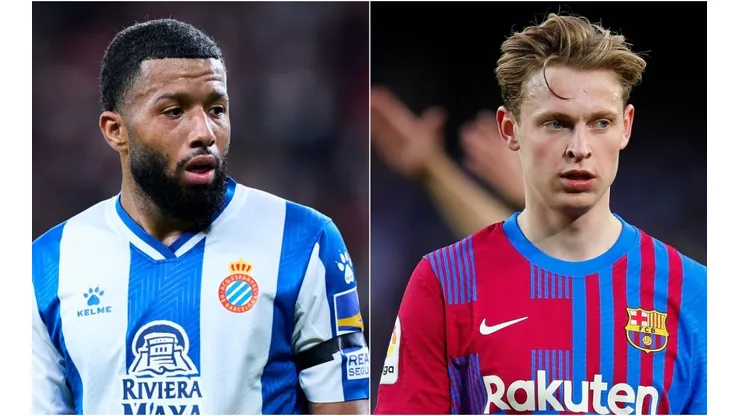 Tonny Vilhena of RCD Espanyol and Frenkie De Jong of FC Barcelona
