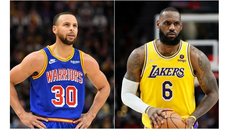 Stephen Curry of the Golden State Warriors and LeBron James of the Los Angeles Lakers