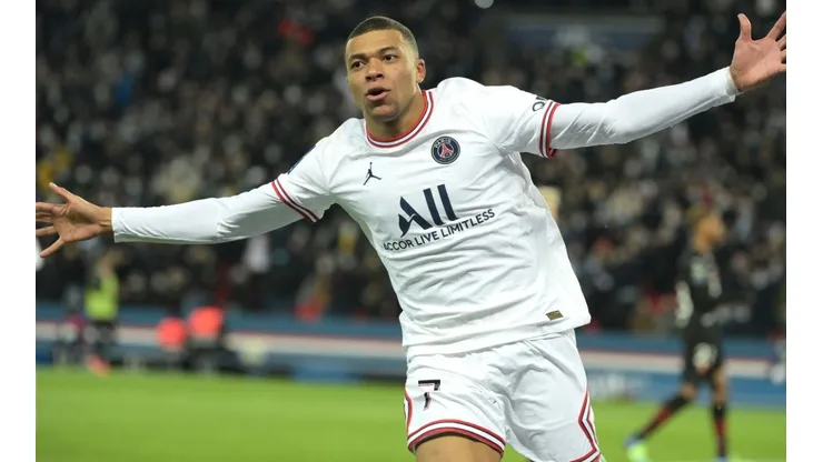 Kylian Mbappe of PSG celebrates after scoring
