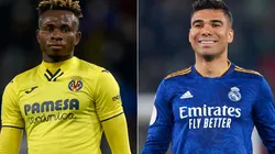 Samu Chukwueze of Villarreal (left) and Casemiro of Real Madrid (right)