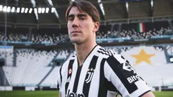Dusan Vlahovic during his presentation at Juventus.
