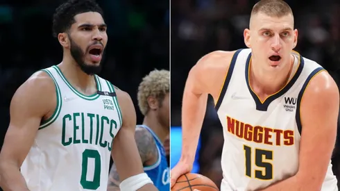 Jayson Tatum of the Boston Celtics (left) and Nikola Jokic of the Denver Nuggets (right)