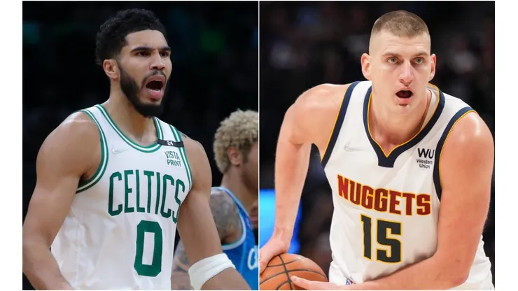 Jayson Tatum of the Boston Celtics (left) and Nikola Jokic of the Denver Nuggets (right)