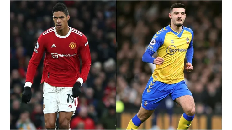 Raphael Varane of Manchester United (left) and Armando Broja of Southampton