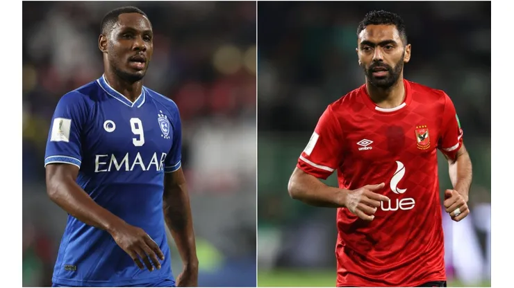 Odion Ighalo of Al Hilal (left) and Hussein Elshahat of Al Ahly.