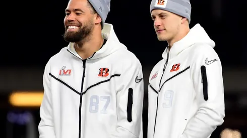 C.J. Uzomah (left) and Joe Burrow of the Bengals during the Rally Ahead of Super Bowl LVI