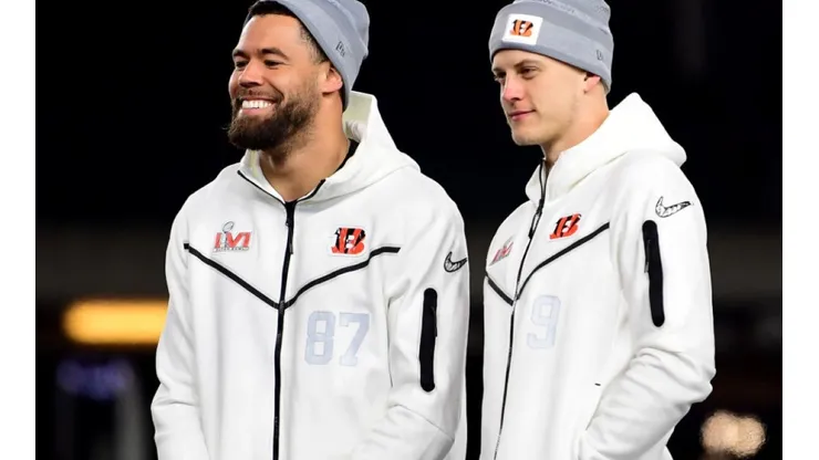 C.J. Uzomah (left) and Joe Burrow of the Bengals during the Rally Ahead of Super Bowl LVI