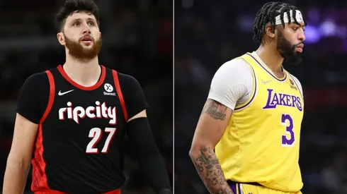 Jusuf Nurkic of the Portland Trail Blazers and Anthony Davis of the Los Angeles Lakers