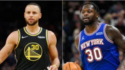 Stephen Curry of the Golden State Warriors (left) and Julius Randle of the New York Knicks (right)