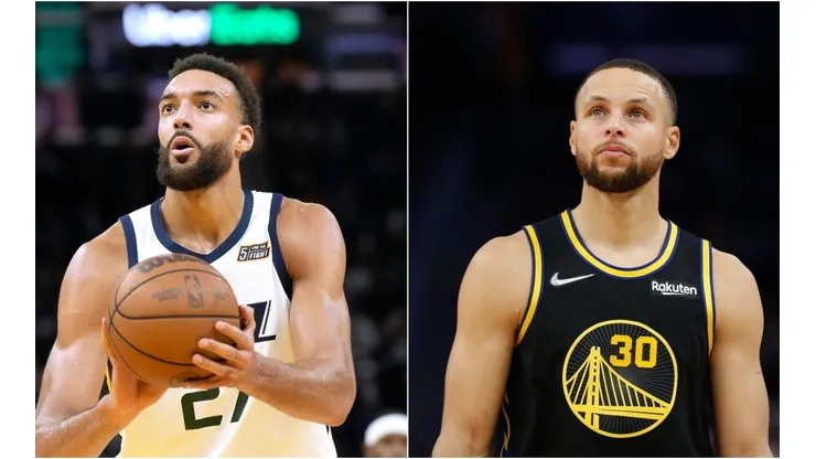 Rudy Gobert of the Utah Jazz and Stephen Curry of the Golden State Warriors