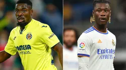 Serge Aurier of Villarreal (left) and Eduardo Camavinga of Real Madrid (right)
