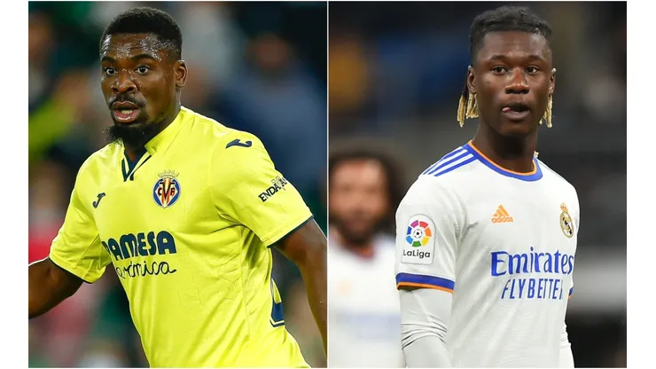 Serge Aurier of Villarreal (left) and Eduardo Camavinga of Real Madrid (right)