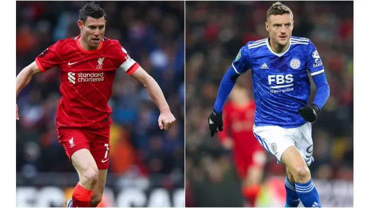 James Milner of Liverpool and Jamie Vardy of Leicester