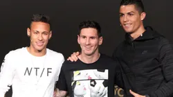 Neymar (left), Lionel Messi (center), and Cristiano Ronaldo.