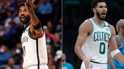 Boston Celtics Jayson Tatum and Kyrie Irving of the Brooklyn Nets