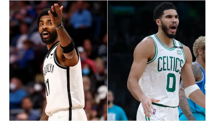 Boston Celtics Jayson Tatum and Kyrie Irving of the Brooklyn Nets