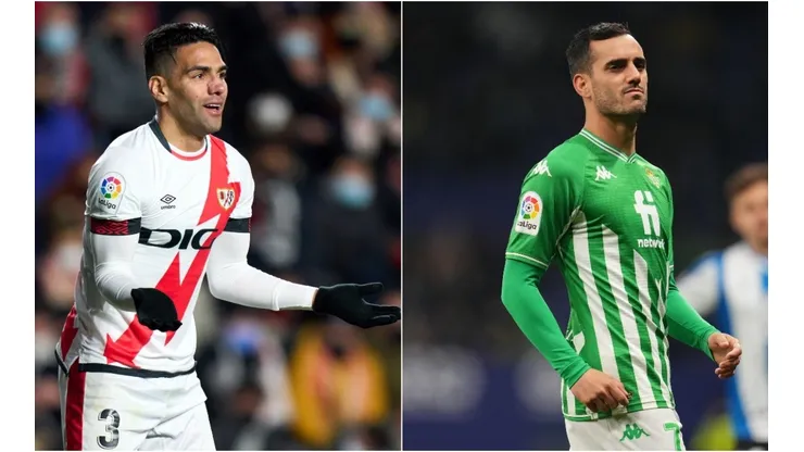 Radamel Falcao of Rayo Vallecano and Juanmi Jimenez of Real Betis
