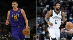 Nikola Jokic of the Denver Nuggets and Kyrie Irving of the Brooklyn Nets