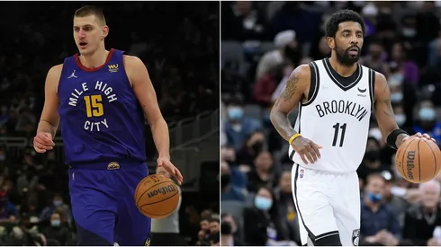 Nikola Jokic of the Denver Nuggets and Kyrie Irving of the Brooklyn Nets