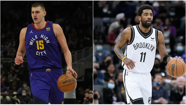 Nikola Jokic of the Denver Nuggets and Kyrie Irving of the Brooklyn Nets