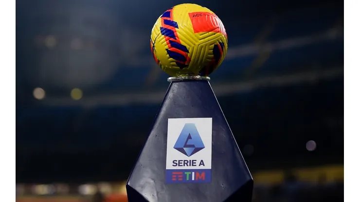 The official Serie A matchball is seen on the pitch