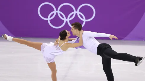 Natalia Zabiiako (left) and Alexander Enbert (right) of Olympic Athlete from Russia