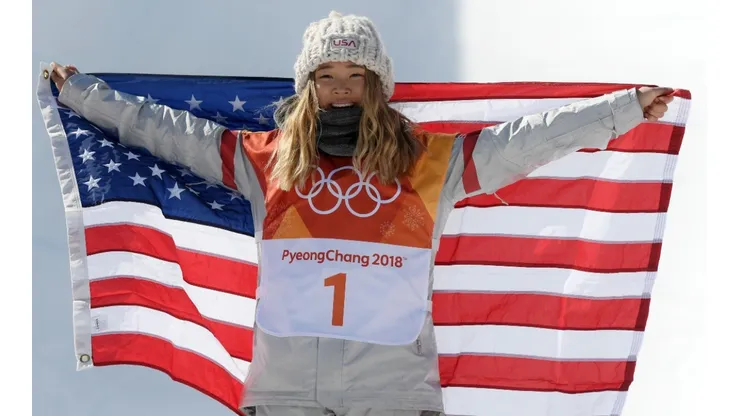 Chloe Kim celebrating her victory in the 2018 Winter Olympic Games.