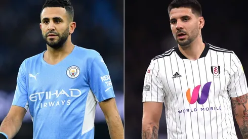 Riyad Mahrez of Manchester City (left) and Aleksandar Mitrovic of Fulham (right)