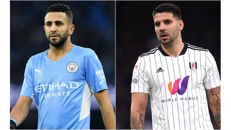 Riyad Mahrez of Manchester City (left) and Aleksandar Mitrovic of Fulham (right)