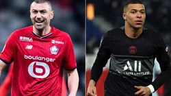 Burak Yilmaz of Lille (left) and Kylian Mbappe of PSG (right)