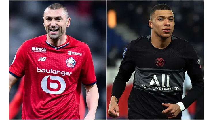 Burak Yilmaz of Lille (left) and Kylian Mbappe of PSG (right)