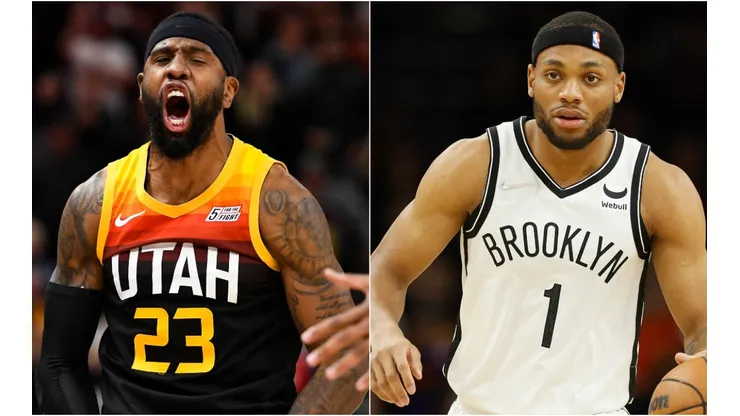 Royce O'Neale of the Utah Jazz (left) and Bruce Brown of the Brooklyn Nets (right)