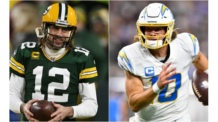 Aaron Rodgers of the Green Bay Packers (left) and Justin Herbert of the Los Angeles Chargers (right)