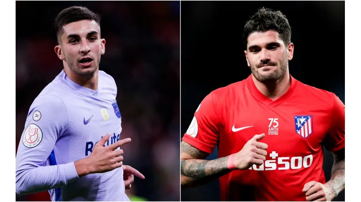 Ferran Torres of Barcelona (left) and Rodrigo De Paul of Atletico Madrid (right)