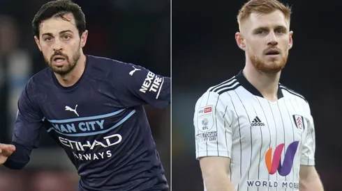Bernardo Silva of Manchester City (left) and Harrison Reed of Fulham (right)