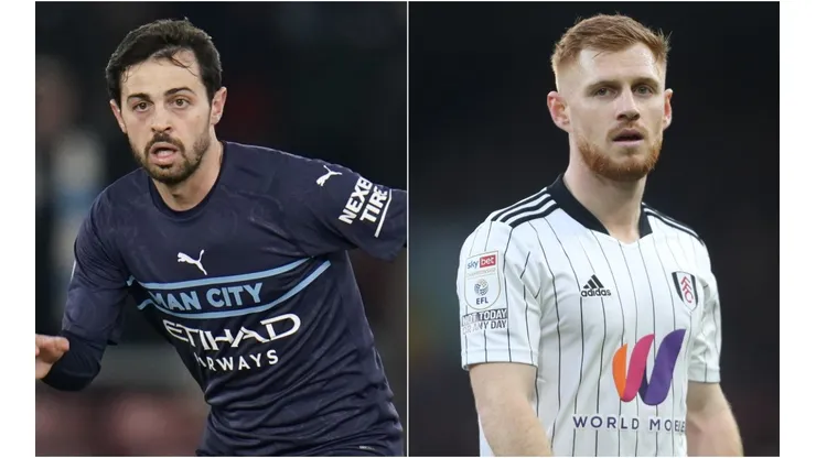 Bernardo Silva of Manchester City (left) and Harrison Reed of Fulham (right)