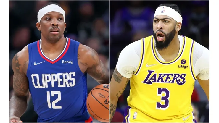 Eric Bledsoe of the Los Angeles Clippers (left) and Anthony Davis of the Los Angeles Lakers (right)