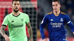 Inigo Martinez of Athletic Club (left) and Lucas Vazquez of Real Madrid (right)