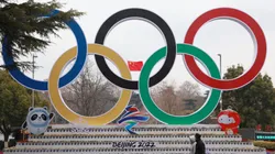 The Olympic Rings and the Beijing 2022 emblem.