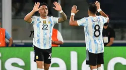 Argentina's Lautaro Martinez celebrated with Marcos Acuña.