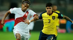 Andre Carrillo of Peru (left) against Piero Hincapie of Ecuador.