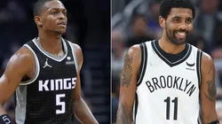 De'Aaron Fox of the Sacramento Kings and Kyrie Irving of the Brooklyn Nets