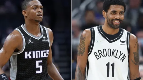De'Aaron Fox of the Sacramento Kings and Kyrie Irving of the Brooklyn Nets