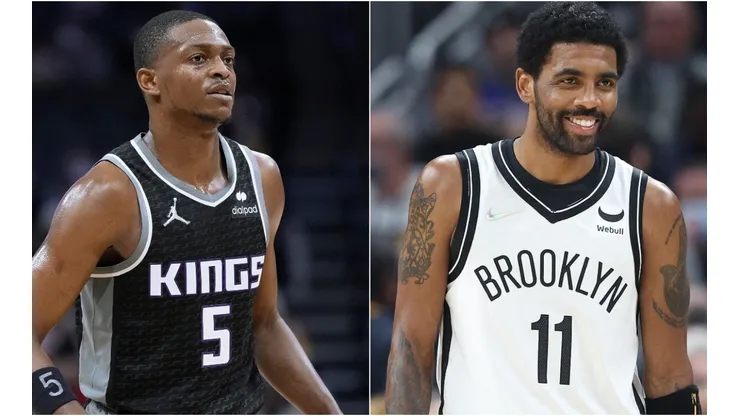 De'Aaron Fox of the Sacramento Kings and Kyrie Irving of the Brooklyn Nets