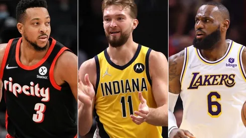 CJ McCollum (left), Domantas Sabonis (middle), LeBron James (right)